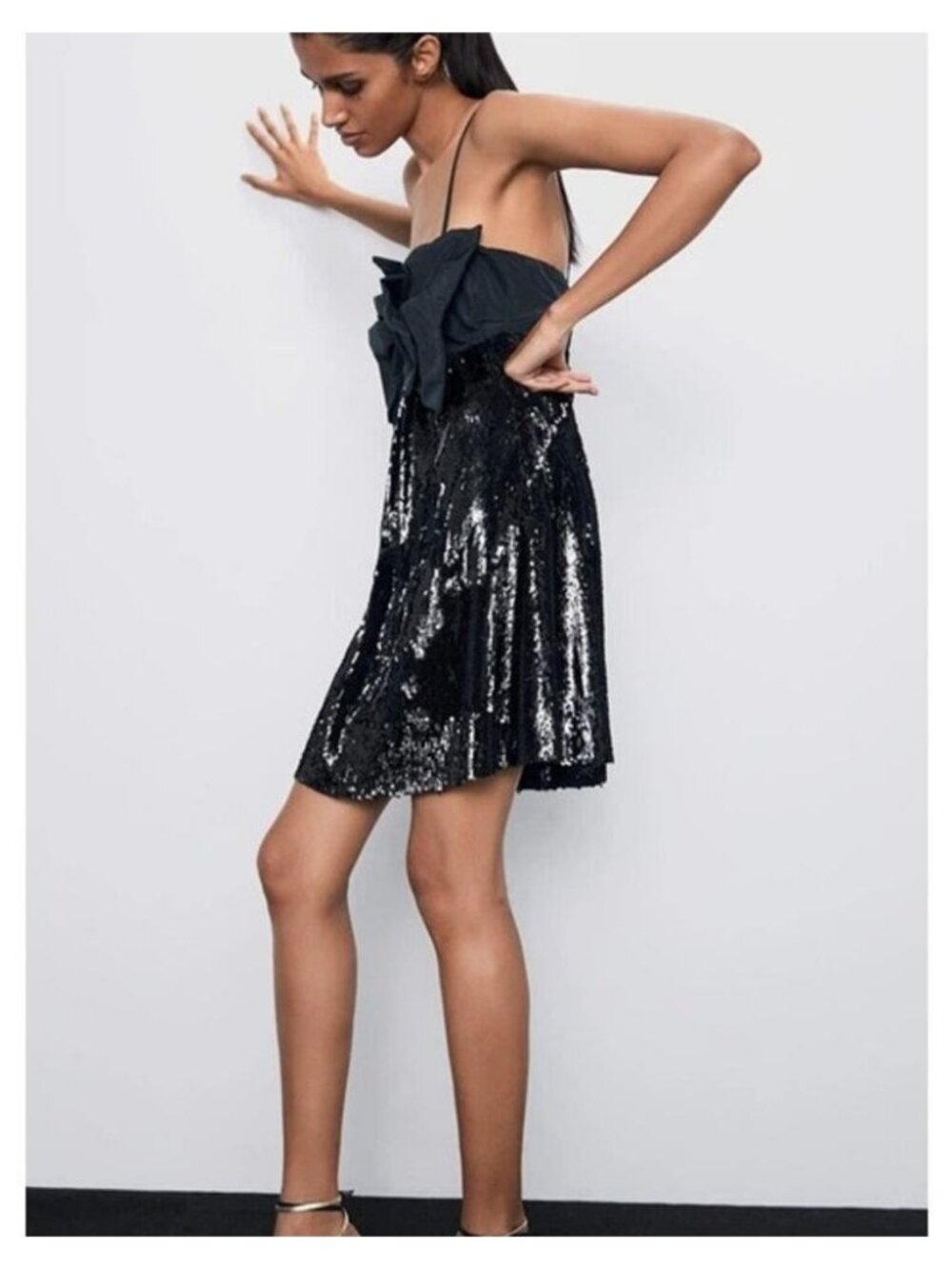 NWT ZARA Bow Sequin Mini Dress Size XS Black - Picture 6 of 13